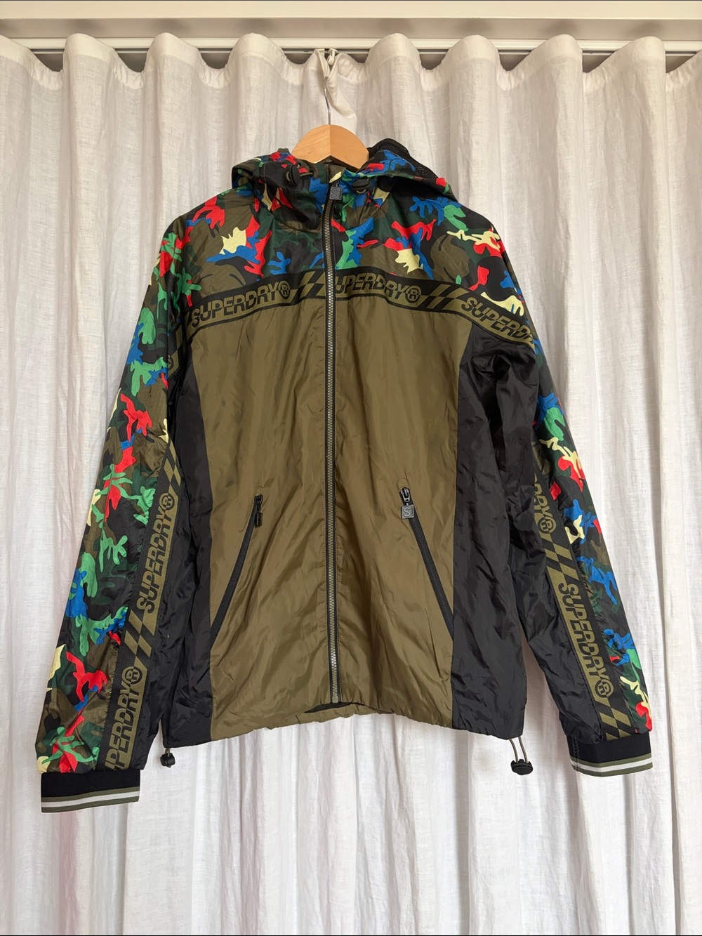 Superdry Olive Green & Multicolor Camo Hooded Windbreaker
